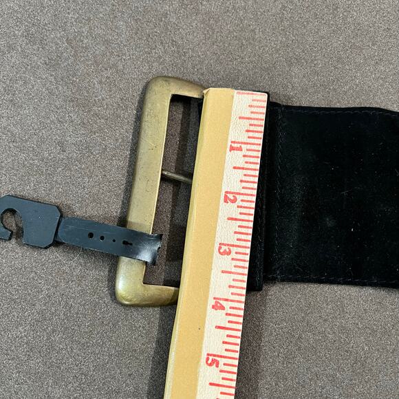 Vintage 1990\'s Streets Ahead Statement Belt Suede Brass Buckle Studded Wide Belt main image 14